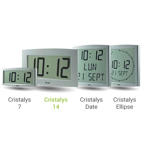 Cristalys 14 an LCD digital clock ideal for large indoor spaces