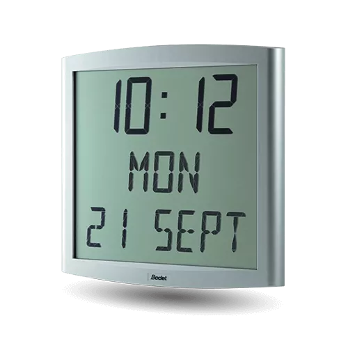 Indoor LCD digital clock with fixed or alternating display Indoor LCD digital clock with fixed or alternating display