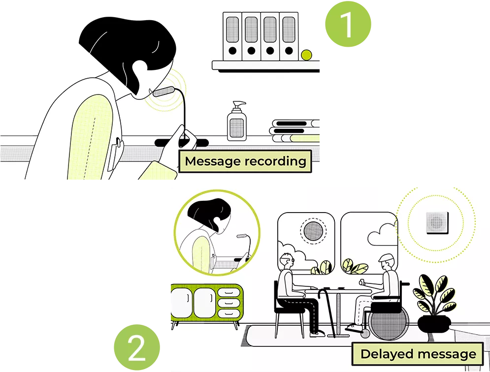 The Harmonys 8-zone microphone allows you broadcast delayed messages