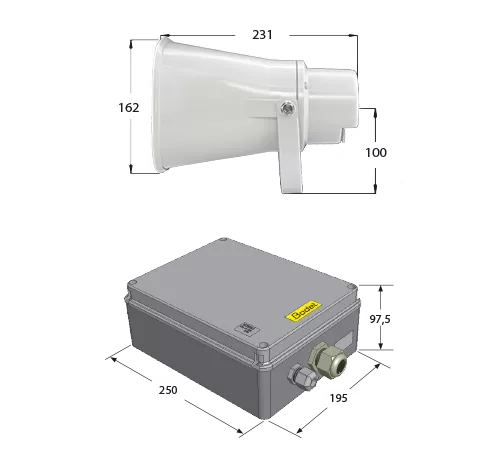 Dimensions of the Harmonys outdoor speaker